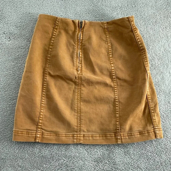 Free People Tan Mini Skirt With Panel Details & Rear Zip Size 4 Cotton 4812 - Picture 1 of 9